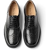 BEAU TODAY Women's Oxfords, Wingtip Brogue Dress Shoes for Women, Leather Lace-up Oxfords for Women, Comfortable Formal Business Office Work Vintage Oxfords Shoes