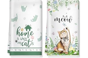 Arquiel Cute Cat Spring Summer Microfiber Kitchen Towels, Soft Absorbent Hand Towel 15.7 × 23.6 Inch, Thick Dish Cloth for Pa