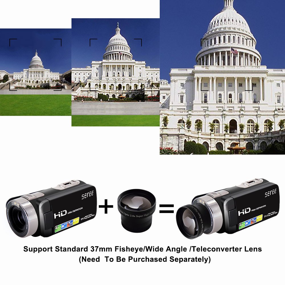 SEREE Camera Comcorder Full HD 1080p 16X Digital Zoom 2.7