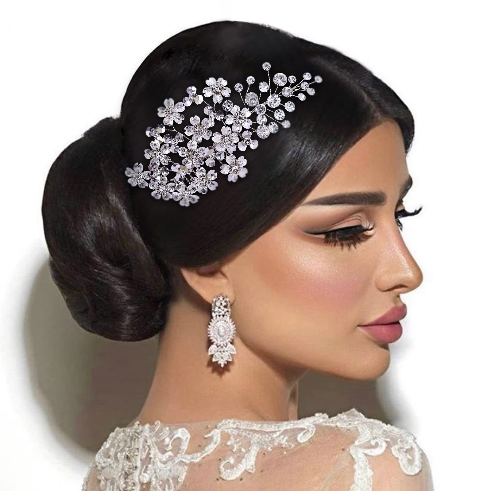 YouLaPan Wedding Hair Comb Silver Hair Accessories Flowers Rhinestone Bridal Comb Headpiece for Women and Girls Hair Clip (Silver)