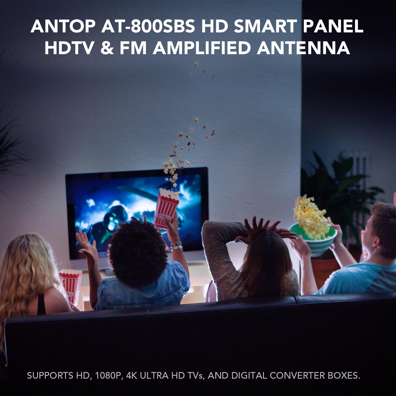 ANTOP AT-800SBS HD Smart Panel Antenna with Smart Boost System, VHF Enhanced Amplified Indoor Outdoor TV Antenna，Support 2TVs or A Second Device