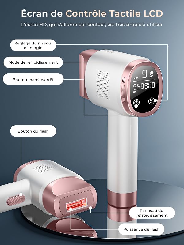 Épilateur Lumière Pulsée avec Fonction de Refroidissement, Épilation Laser sans Douleur avec 9 Niveaux D'énergie pour Femmes et Hommes, Visage, Aisselles, Bikini, Jambes, Corps, Rose