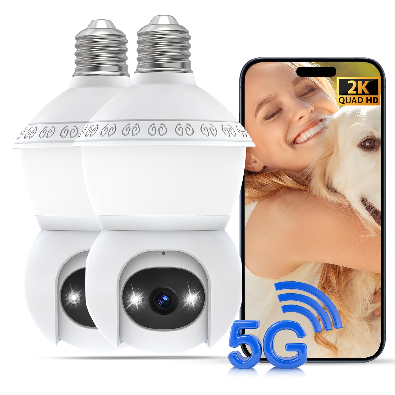 Photo 1 of Light Bulb Camera Outdoor,5G& 2.4G WiFi Security Cameras Wireless Outdoor,3MP& 360° PTZ Light Bulbs Camera, Night Vision, AI Human Detection&Alarm, 2-Way Audio, Cloud Storage