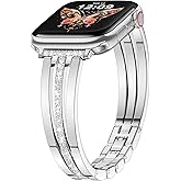AIRSPO Slim Gold Band Compatible with Apple Watch 38mm 40mm 41mm 42mm 44mm 45mm 46mm Women Thin Metal Strap Dressy Jewelry Bracelet with Bling Diamond for iWatch Bands Series 11 10 9 8 7 6 5 4 3 SE