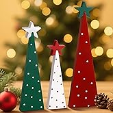 Shaxcoq Christmas Decorations Indoor – Wooden Tabletop Christmas Tree with Star Toppers, Festive Holiday Decorations for Mantel Fireplace Office Kitchen (3pcs)