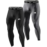 MEETYOO Men's Standard Compression Pants, Cool Dry Sports Workout Running Tights Leggings, Black+Grey, Large