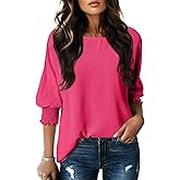 Dokotoo 3/4 Length Sleeve Womens Tops Dressy Casual Blouses Boat Neck Batwing Babydoll Top