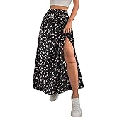 Avanova Women Boho Floral Slit Maxi Skirt Split Thigh High Waisted Long Skirts