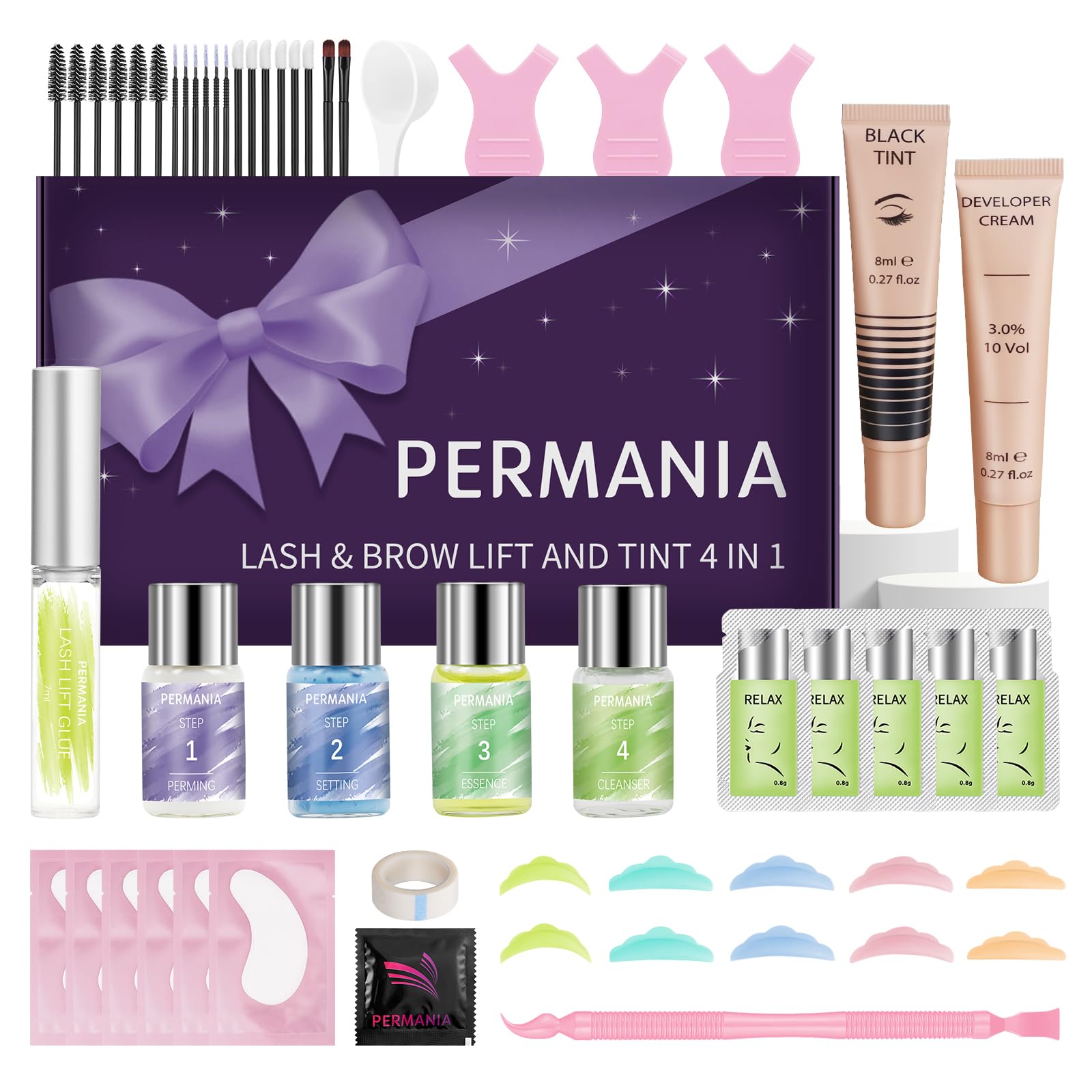 PERMANIA Lash Lift and Tint Kit, New Upgraded Lash & Brow Black Tint and Lift Kit, At Home Eyelash Perming with Tint, Complete Tools | Beginner Friendly | Last Up to 4-6 Weeks