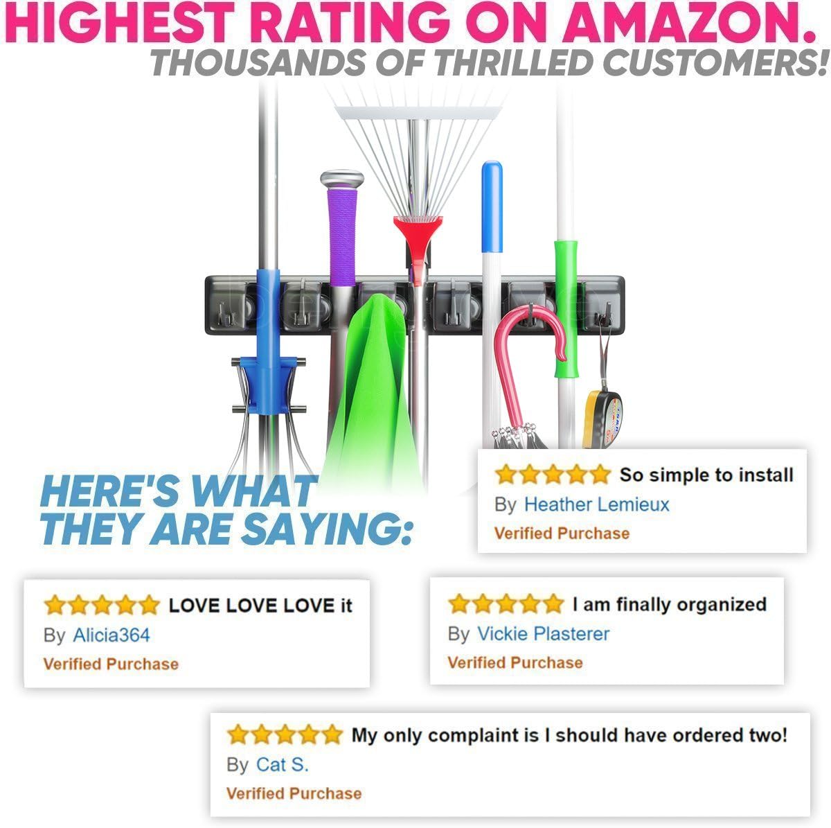 Berry Ave Broom Holder and Garden Tool Organizer Rake or Mop Handles Up to 1.25-Inches, 1 Pack, Black: Home & Kitchen