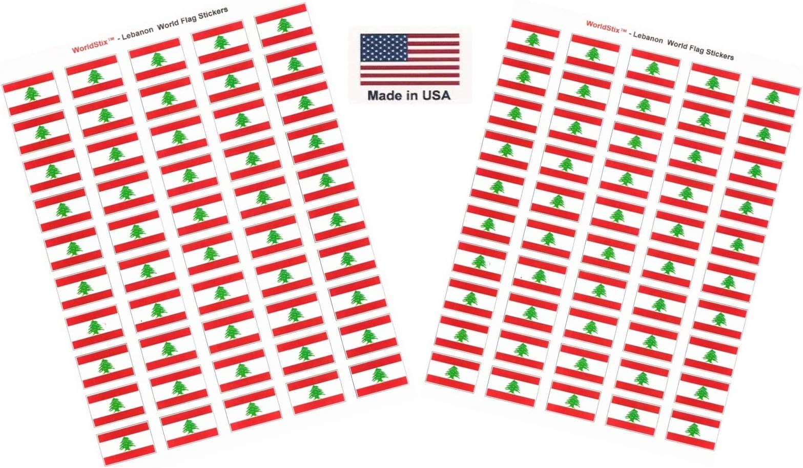 100 Lebanon Flag Stickers; American Made Decals Measure 1.5" x 1" & are Self Adhesive; Two Sheets of 50, 100 Sticker Flags Total