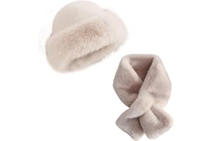 Comforso Warm Cap with Scarf, Skiing Winter Cap Windproof Thermal Unisex, Faux Fur Hat Furry Hats Scarves Set, Long Pile Fluf