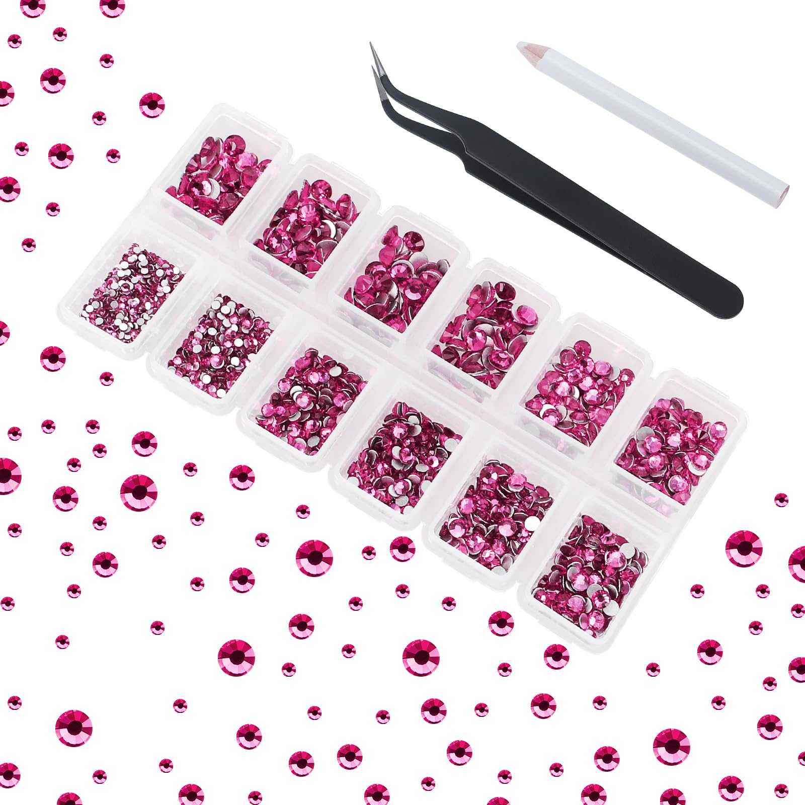 4200 Pieces Flat Back Pink Nail Art Rhinestones for Nail Art Decorations, Round Crystal Gems Stickers for Clothes and Craft, 1.5 mm - 4.8 mm, 6 Sizes