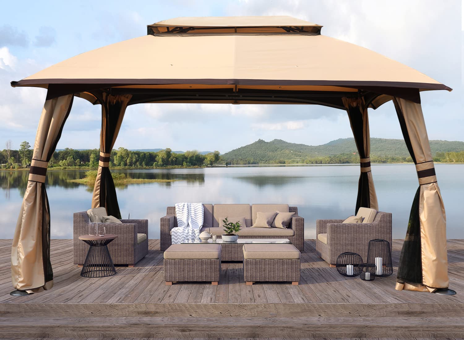 ABCCANOPY 10×13 Outdoor Gazebo – Patio Gazebos with Mosquito Netting and Double Roof for Backyard, Garden or Lawn (Khaki)