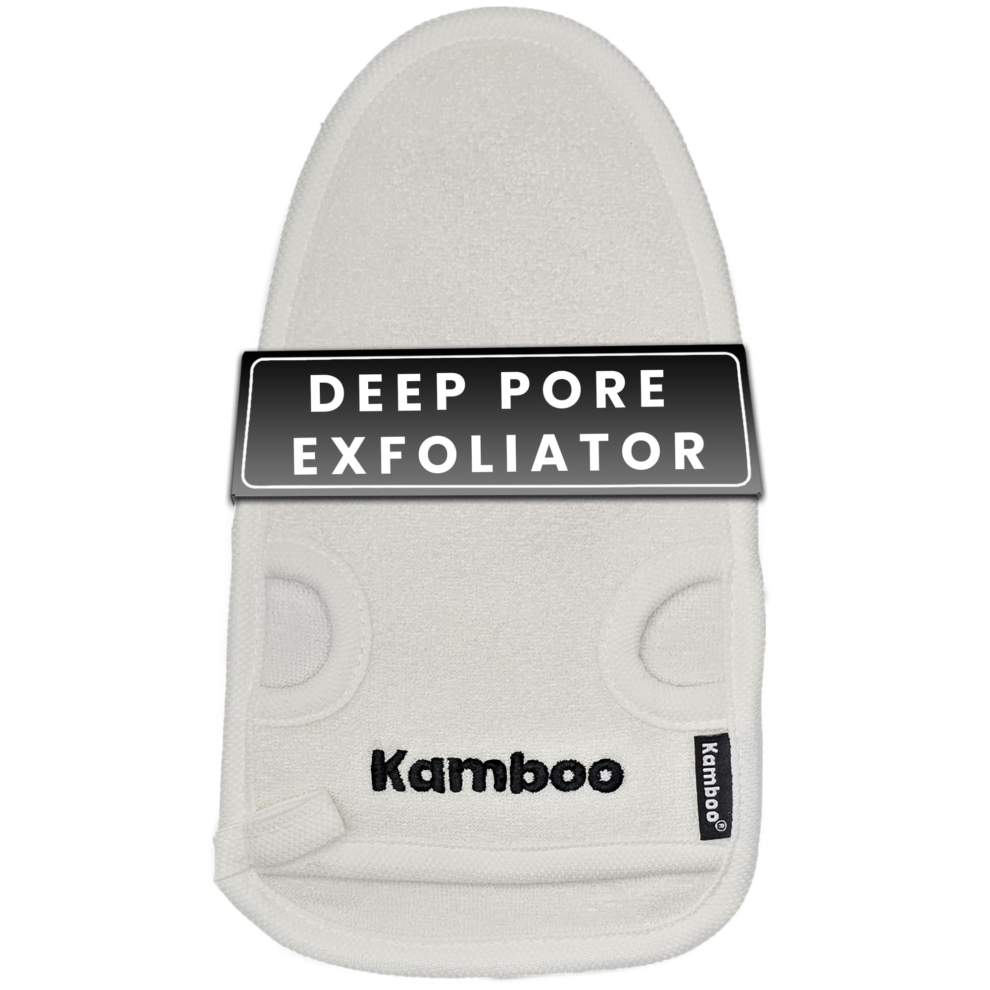 KAMBOO Exfoliating Mitt Deep Pore Cleansing Exfoliating Glove - Dead Skin Remover With Bamboo fibres - Shower Gloves For Women And Men (White)