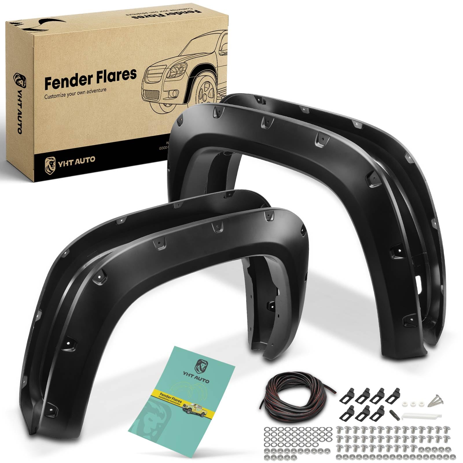 Photo 1 of   YHTAUTO Front & Rear Fender Flares w/Hardware Kit Compatible with 2022-2024 Toyota Tundra, Pocket Bolt-Riveted Style Shiny Black Wheel Flare Cover Protector        