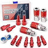 16 Pack Universal 1/4" NPT Air Hose Fittings Kit, Quick Connect Couplers | Universal 1/4" NPT Compatibility, Lightweight Aluminum Construction, Quick Connect Design, Fits Air Compressors
