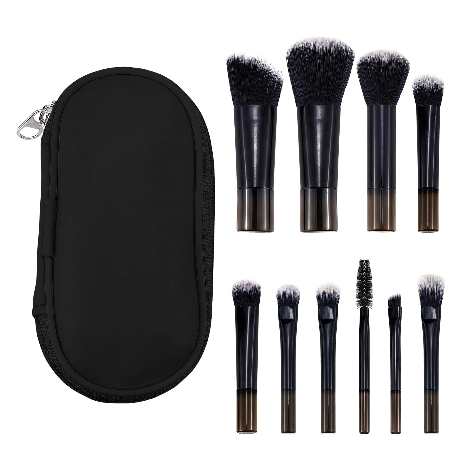 Photo 1 of 10 Pcs Mini Portable Makeup Brush Set Complete Travel Cosmetic Brushes Kit with Pouch for Blush Powder Eyeshadow Perfect for Women and Girls(Black)