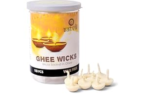 CRAFTSMAN SATVIK Pack of 100 Pure Ghee Wicks for Puja | Ready-to-Use Diya Batti | 30-Min Burn Time | Wax-Free Cotton Wicks | Ideal for Pooja, Meditation, Diwali, and Housewarming Gifts