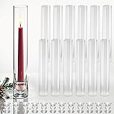 12-Pack Glass Hurricane Candle Holders - 13.78 Tall Clear Tube for Pillar Candles, Reusable Wedding/Event Centerpieces with 2.36" Taper Candlesticks Holder - Open-Ended Design Windproof Candle Holders