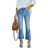 Yewfirm Flare Jeans for Women Cropped Stretchy Mid Rise Bell Bottom Jeans Womens Crop Flare Jeans with Raw Hem
