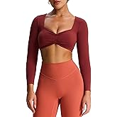 Aoxjox Women's Workout Long Sleeve Crop Tops Velura Sweetheart Neck Violet Buttery Soft PlushFlex™ Cropped T Shirt Top