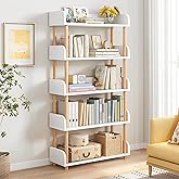 OSCHF 5-Tier Wooden Open Bookcase - Modern Display Bookshelf with Top Edge and Solid Wood Frame for Home and Office, Storage Cabinet, Warm White
