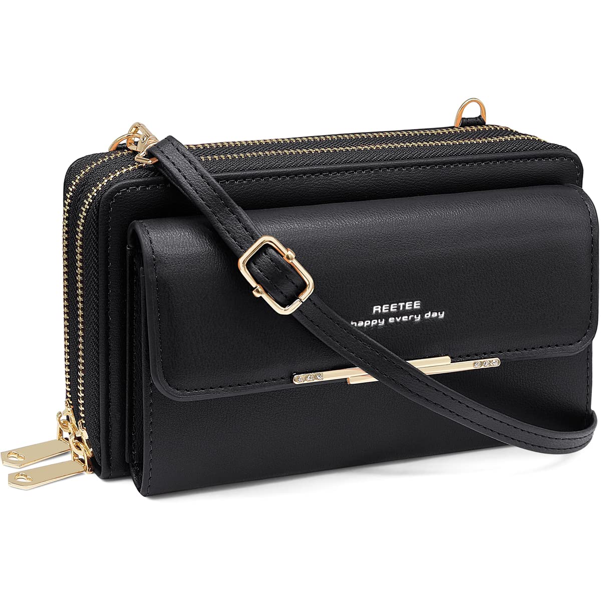 REETEE Crossbody Phone Bag for Women RFID Blocking Small Cellphone Cross body Shoulder Bag Phone Purse with 24 Card Slots Ladies Wallet with Shoulder Strap (black)