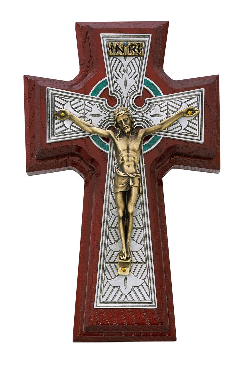 Irish Celtic Cherry Wood Gold Corpus Sick Call 9 Inch Crucifix Set