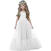 LalaMira Flower Girl Dress Lace/Tulle Boho Toddler Dresses Ruffle Girl Dress for Wedding Garden Party Communion Beach