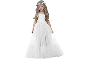 LalaMira Flower Girl Dress Lace/Tulle Boho Toddler Dresses Ruffle Girl Dress for Wedding Garden Party Communion Beach