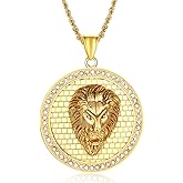 BIYONGDE Stainless Steel Lion Head Lion of Judah Pendant Necklace with Chain, Mens Womens