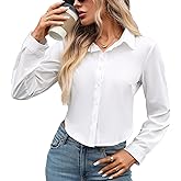 Women's Lantern Sleeve Blouse Button Down Shirt Loose Fit Satin Blouse Business Casual Work Tops