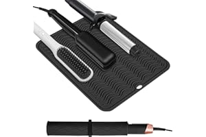 Quccefods Heat Resistant Mat Oversize Curling Iron Mat Silicone Hot Hair Tools Mat for Hair Straightener,Flat Irons,Hair Styling Tools Countertop protection Portable Travel Mat 14.2" x 11"