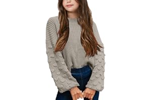 MACNOORA Girls Crewneck Knit Pullover Sweaters Long Lantern Sleeve Oversized Knit Cute Jumper Tops