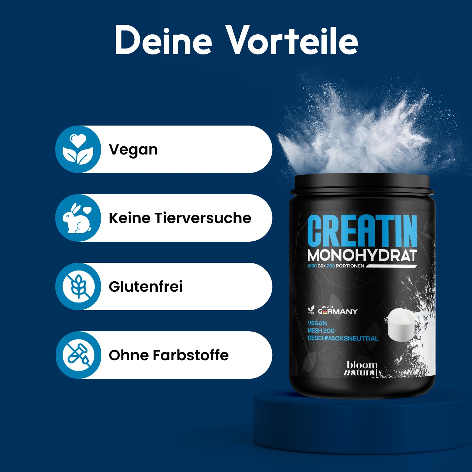 Creatin Monohydrat Pulver 1kg / 1000g - Ultra Reines Kreatin Monohydrat mit Vitamin B6 -Hochdosiert - Extrapure Creatine Monohydrat - Creatin Pulver Monohydrate - Vegan Laborgeprüft 3