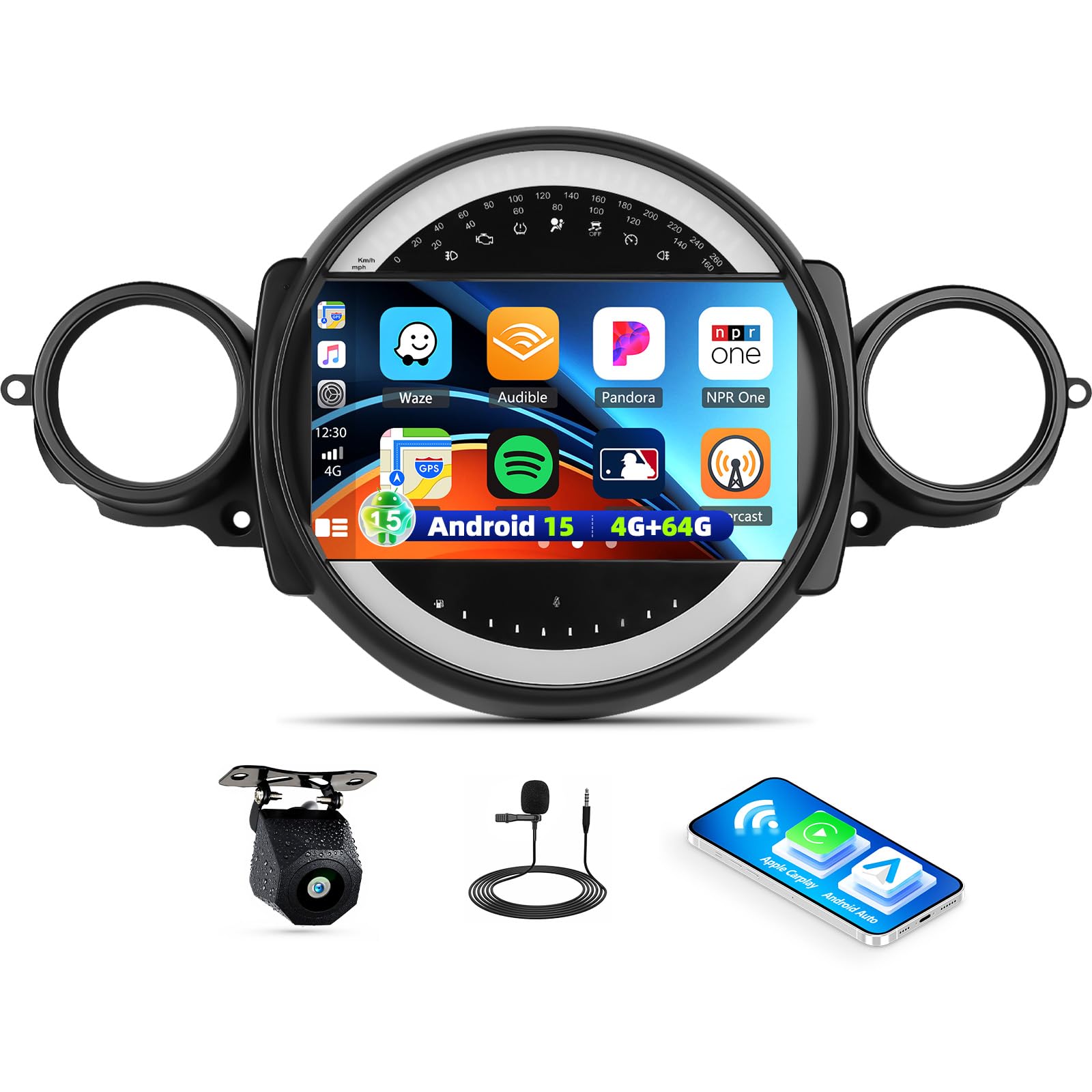 Photo 1 of [4G+64G] Car Radio for BMW Mini Clubman/Mini Cooper 2007-2013 with Wireless CarPlay Android Auto,9” Touchscreen Android 15 Car Stereo with Mirror Link WiFi GPS,Bluetooth,FM/RDS SWC EQ+Backup Camera