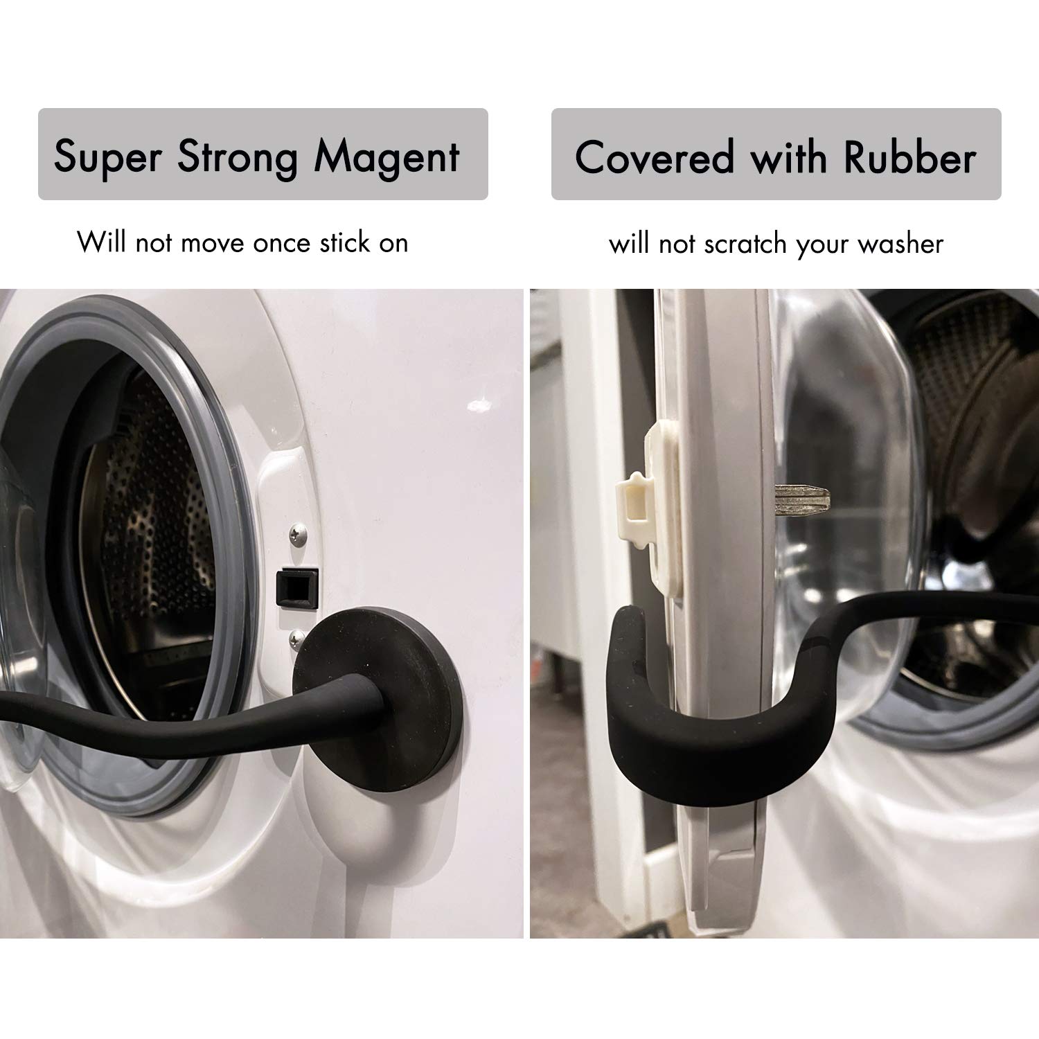 Spedtees Front Load Washer Door Prop, Magnetic Flexible Washer and Dryer Door Support Keep Washer Drying Door Open to Keep Dry (Black, Round)