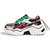 LUCKY STEP Women's Platform Colorful Fashion Sneakers Retro Colorblock Stylish Cute Chunky Dad Walking Shoes