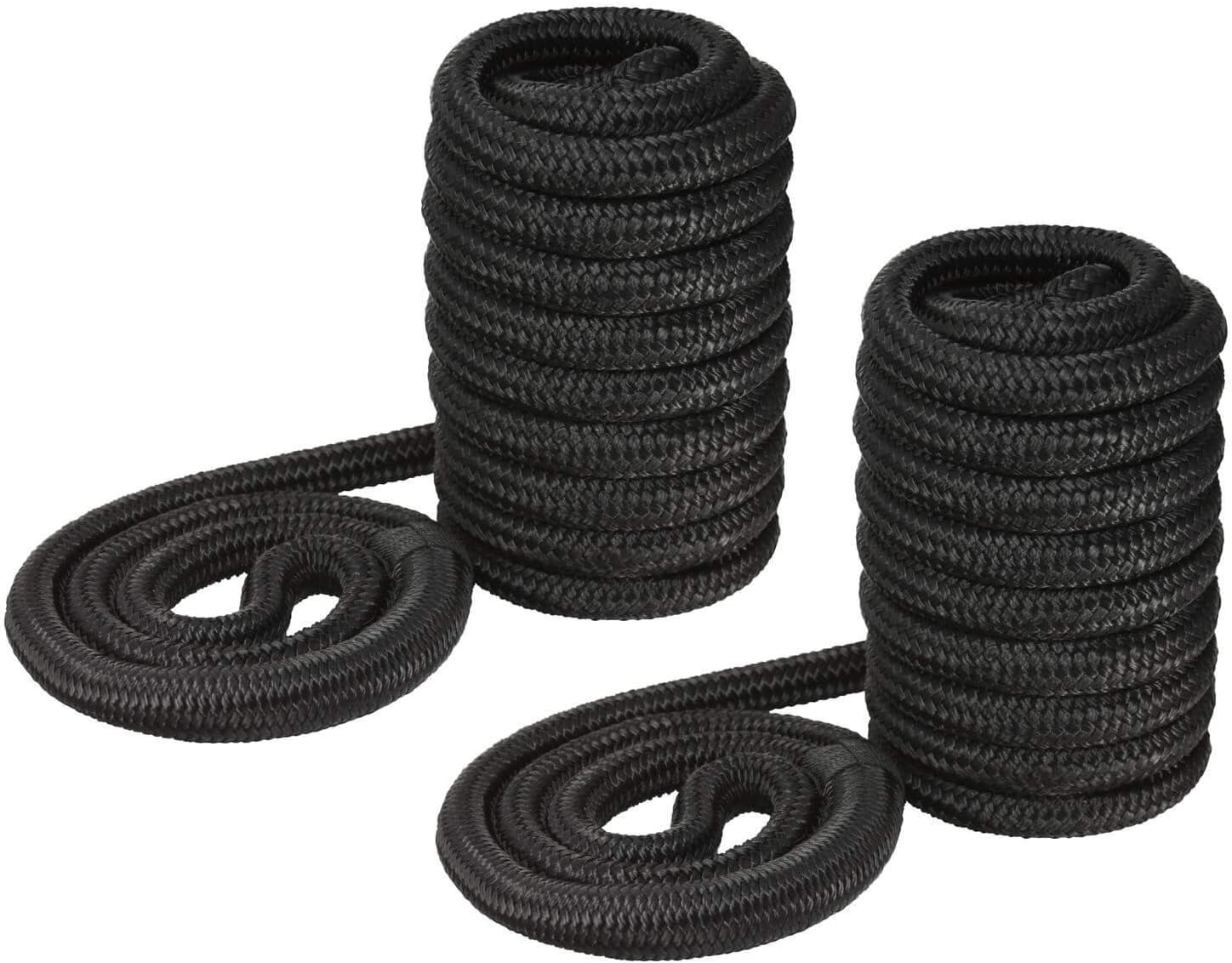 Norestar Set of Two Marine Double Braided Nylon Dock Lines for Boat, Black