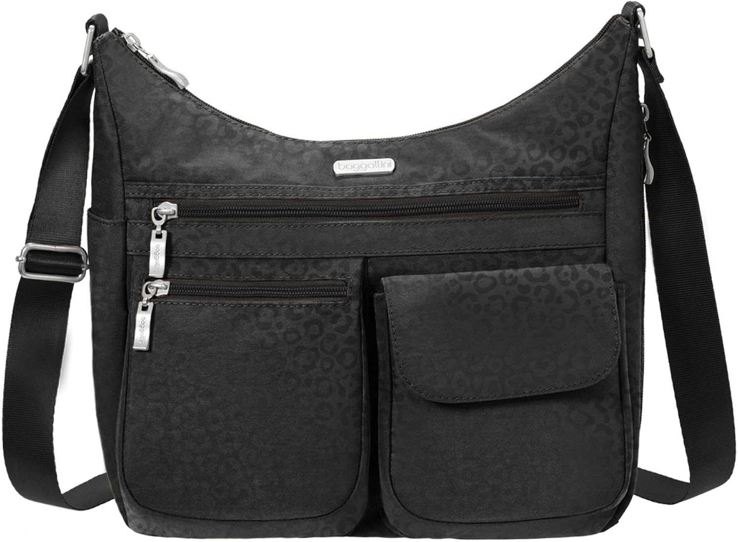 Baggallini Everywhere Travel Crossbody Bag, Black Cheetah, One Size