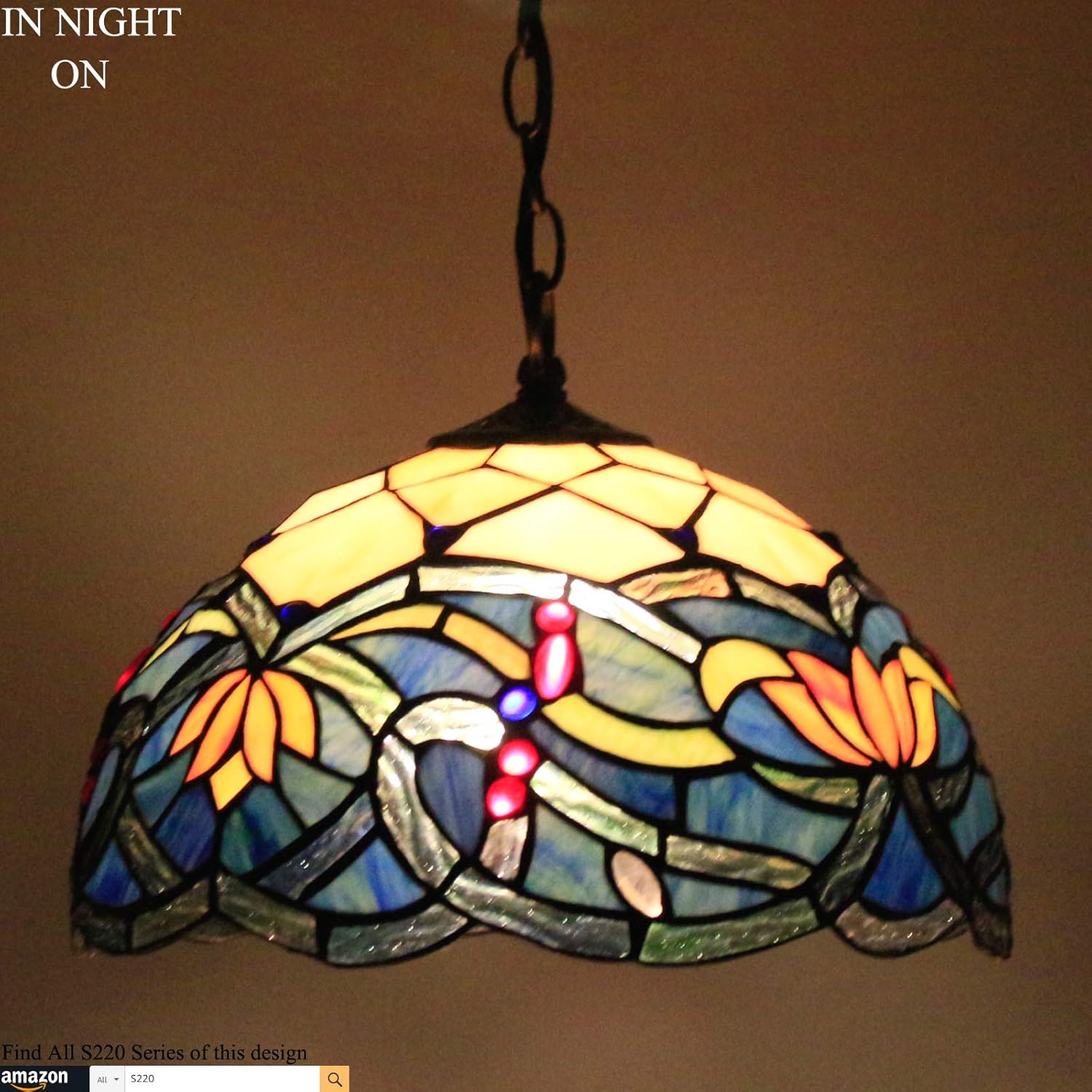 Tiffany Hanging Light W12H32 Inch (LED Bulb Included)Stained Glass Pendant lamp 1E26 Lotus Style S220 WERFACTORY Series Art Lamps Chandelier Kitchen Island Bar Hallway Living Room Dining Room Loft - - 