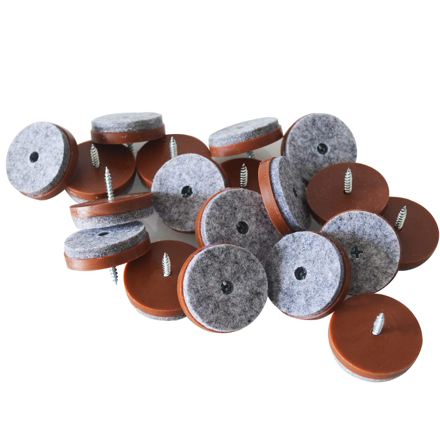 Photo 1 of 1-1/2 Inch Screw-in Felt Pads - 40pcs Furniture Chair Table Glides Pad Floor Protectors for Wooden Legs Feets, Brown