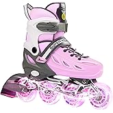 SUPER YOUNGSTER Adjustable Inline Skates for Boys Girls Ages 4-12 with Light Up Wheels, Roller Skates Blades for Youth Kids Indoor & Outdoor Beginners