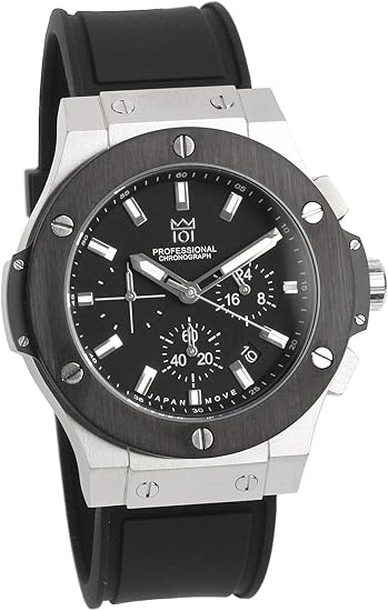 Amazon Hyakuichi 101 腕時計 ウォッチ 100m防水 クロノグラフ 日付表示 ラバーベルト シルバー ブラック メンズ メンズ腕時計 腕時計 通販