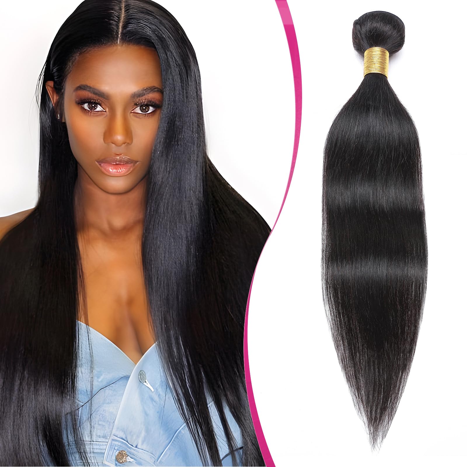 Elailite Human Hair Weave Bundles Hair Extensions Real Human Hair Straight 1 Bundle 100g - #1B Natural Black - 26 Inch