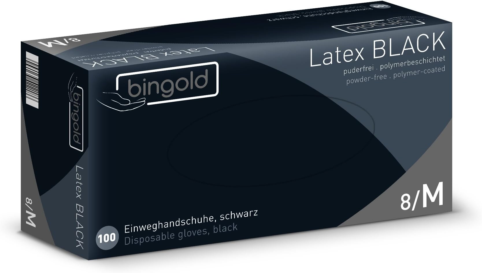 Disposable Latex Gloves, Powder-Free, Black, Pack of 100, Size S, M, L or XL, M, 100