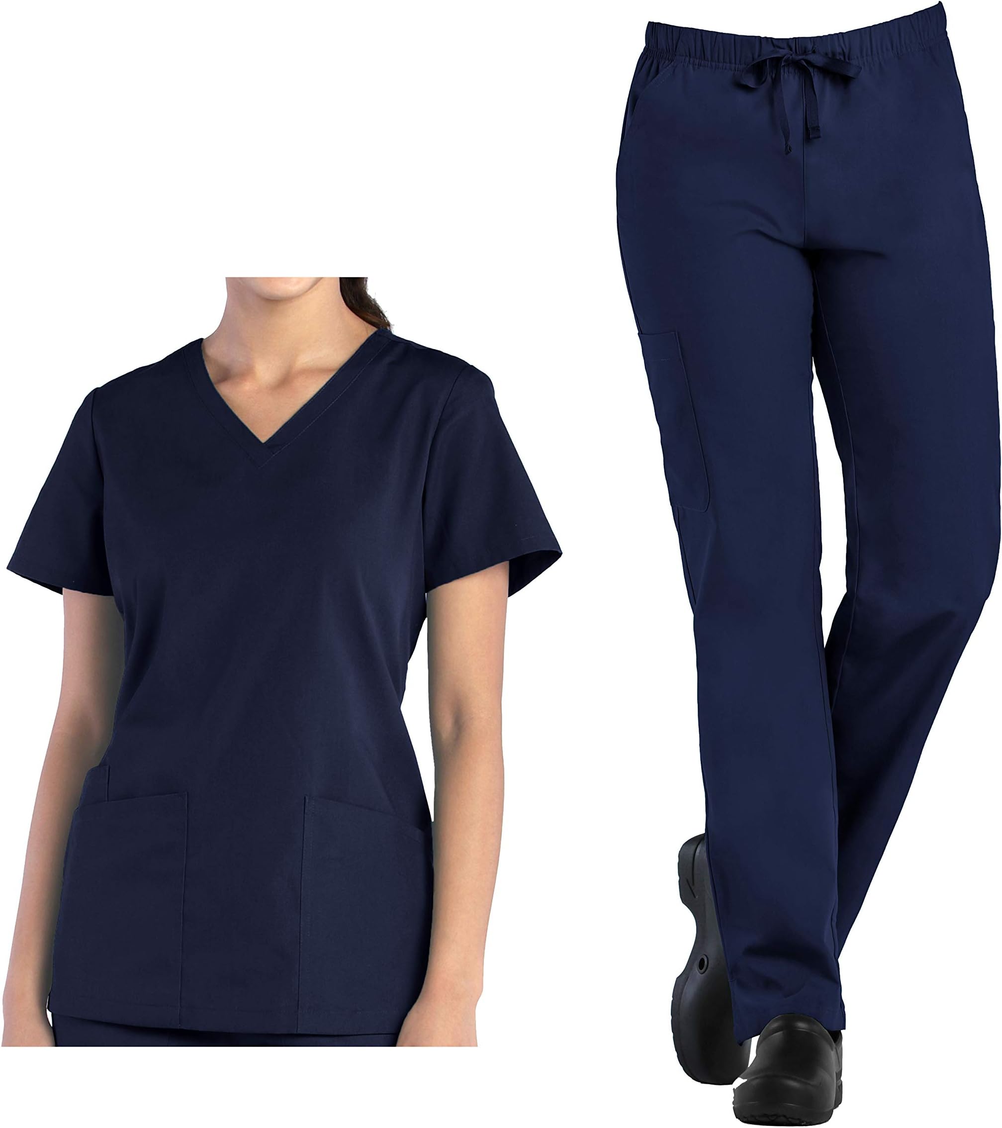 Medical Scrubs TRU Basic Womens V-Neck Top & Cargo Full Elastic Pant Scrub Set