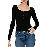 ELDI Women's Long Sleeve Henley Shirt - Fitted Button Up Casual Top
