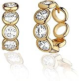 MTMY Huggie Hoop Earrings 14K Gold Plated Cubic Zirconia Dainty Simple Cute Beads Elegant CZ Circle Small Hoop Earring for Women Minimalist Handmade Hypoallergenic Jewelry